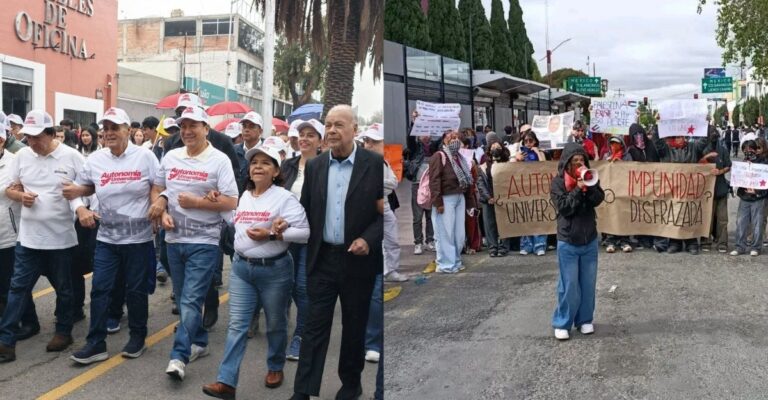 Realizan marcha de la UAEH; Gerardo Sosa reaparece y estudiantes protestan